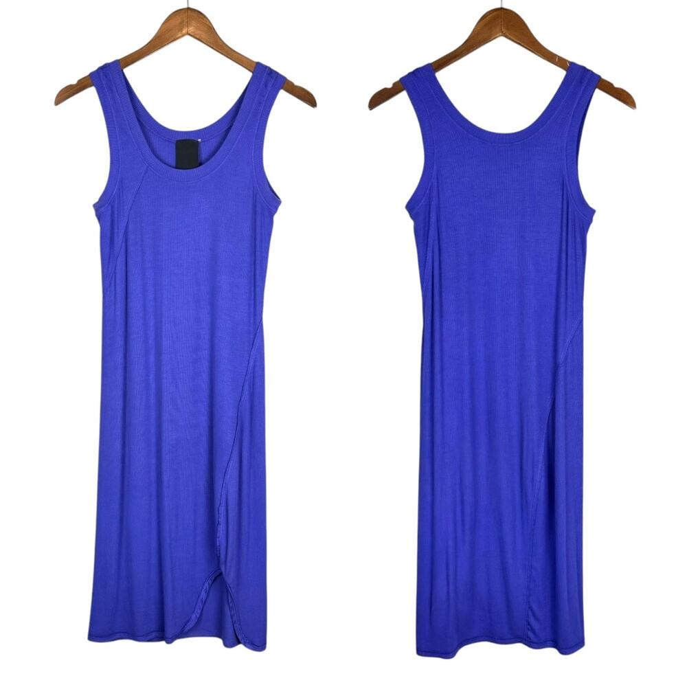 Heather Women's Purple Soft Ribbed Slim Sleeveless Knee Length Tank Dress - Picture 2 of 8